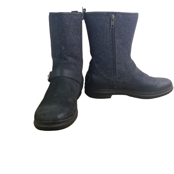 Ugg Robbie wool leather dark charcoal mid calf boots - Picture 2 of 14